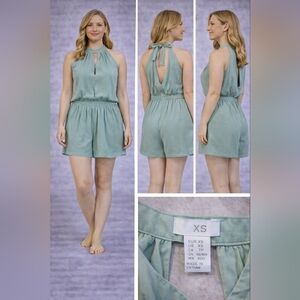 Sage Green Halter Tie-Back Romper